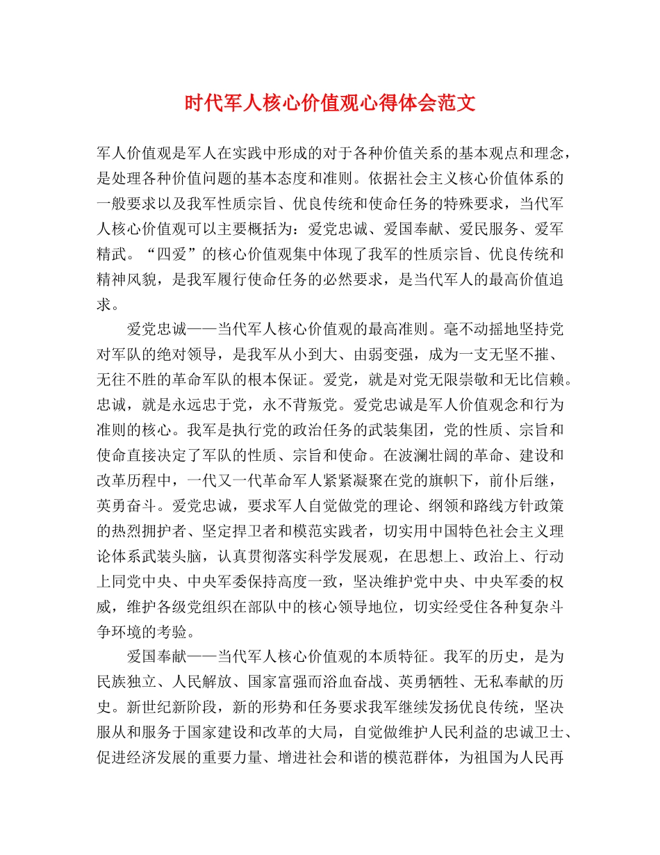 时代军人核心价值观心得体会范文 _第1页