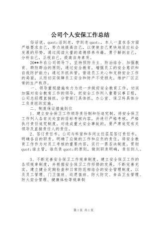 公司个人安保工作总结