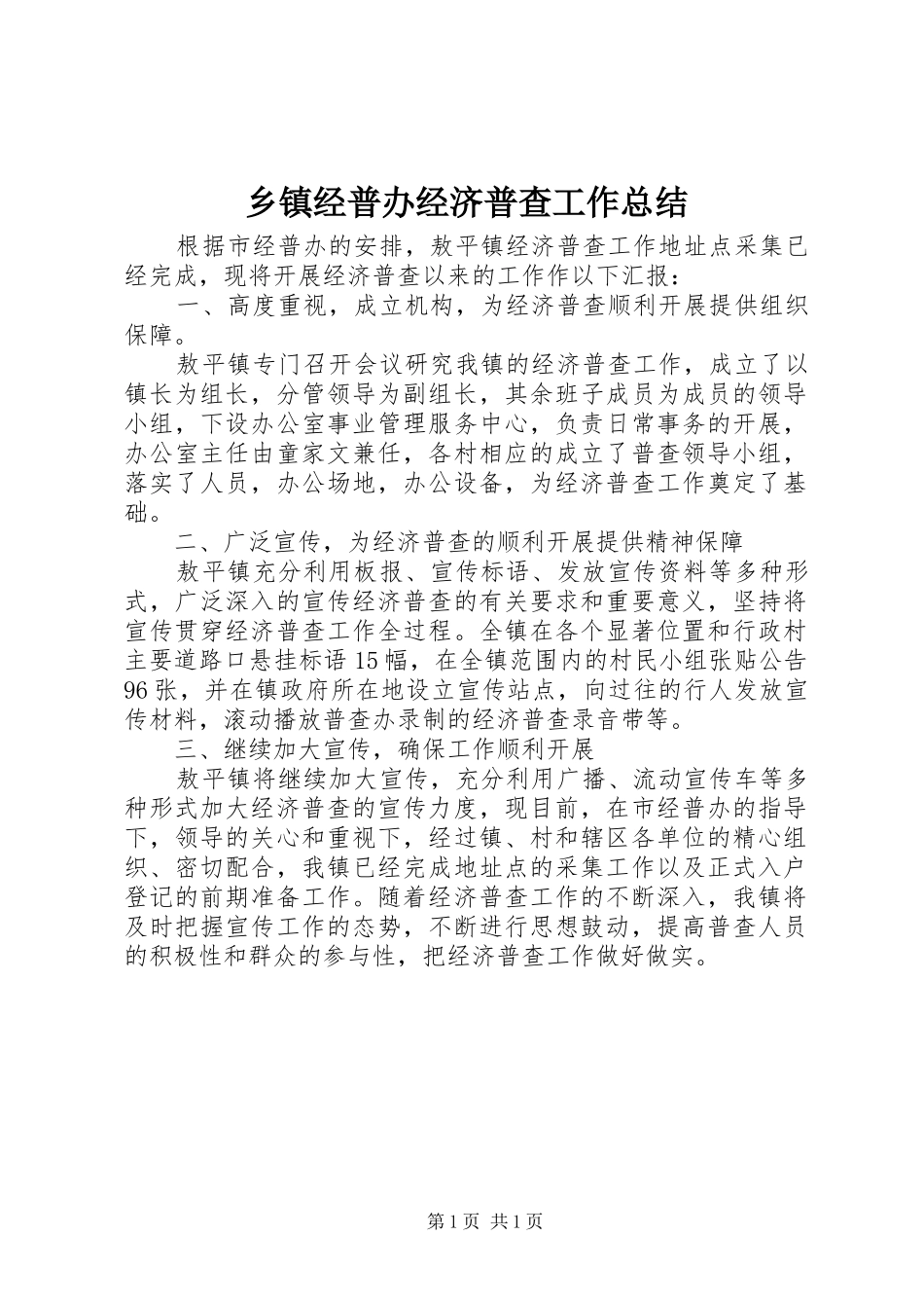 乡镇经普办经济普查工作总结_第1页
