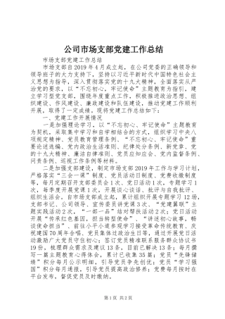 公司市场支部党建工作总结