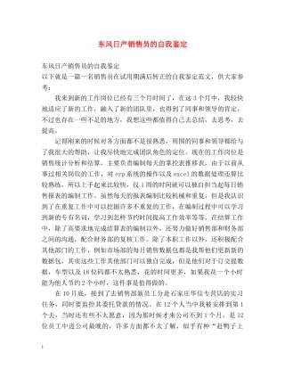 东风日产销售员的自我鉴定 
