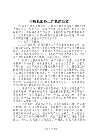 信用社服务工作总结范文