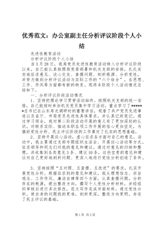 优秀范文：办公室副主任分析评议阶段个人小结