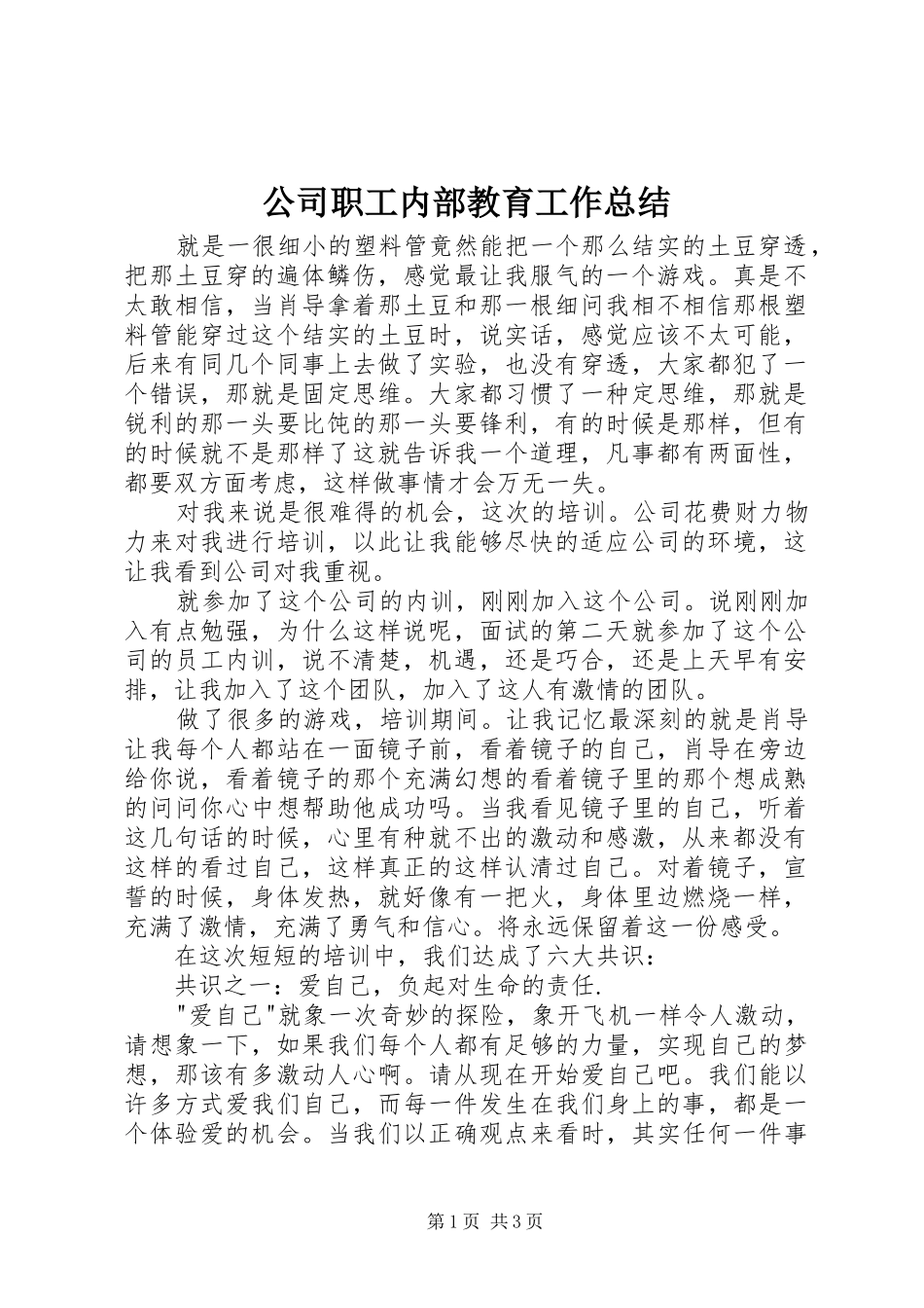 公司职工内部教育工作总结_第1页