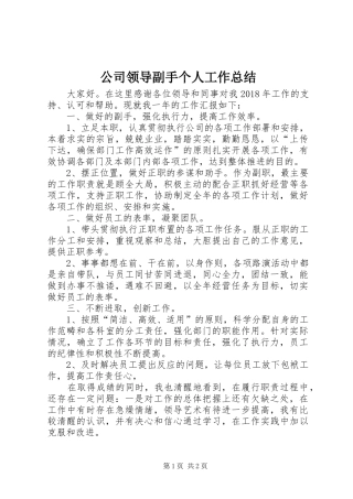公司领导副手个人工作总结