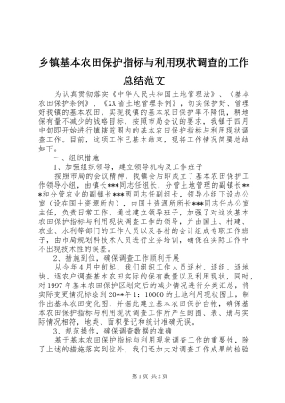 乡镇基本农田保护指标与利用现状调查的工作总结范文