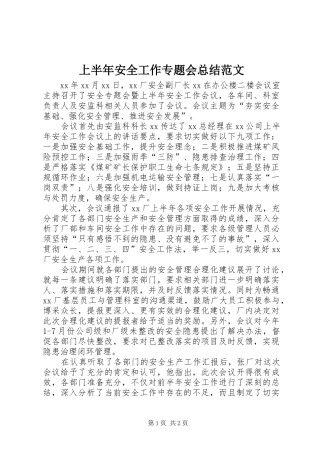 上半年安全工作专题会总结范文