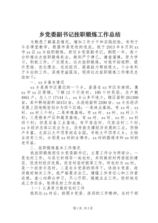 乡党委副书记挂职锻炼工作总结