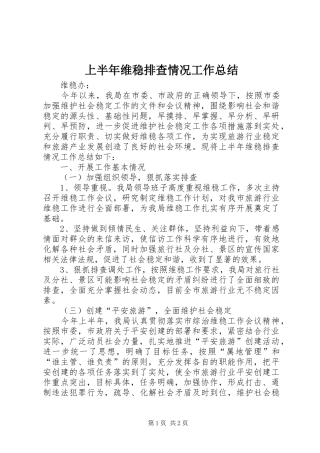 上半年维稳排查情况工作总结