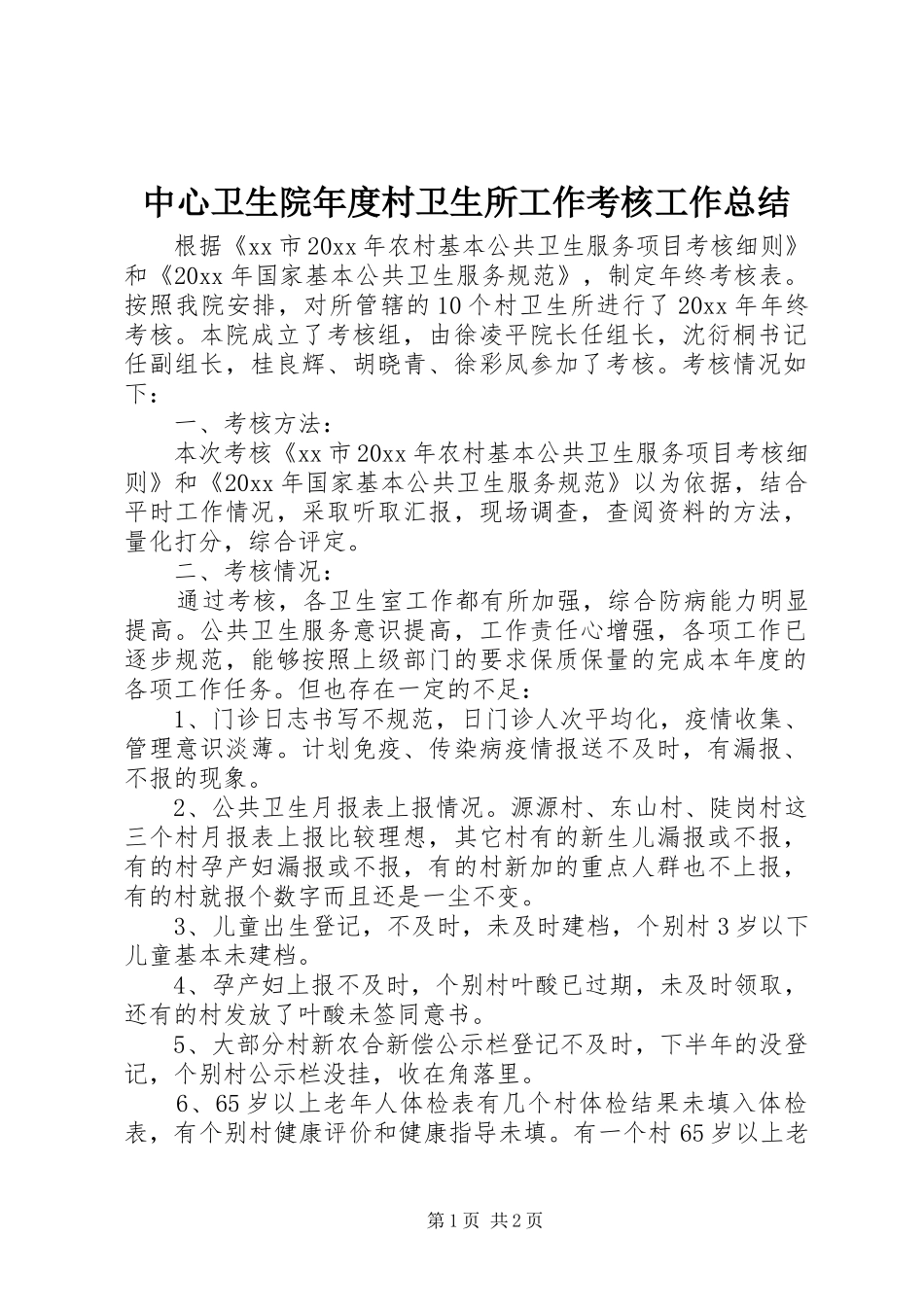 中心卫生院年度村卫生所工作考核工作总结_第1页