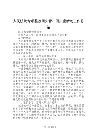 人民法院专项整改回头看、回头查活动工作总结