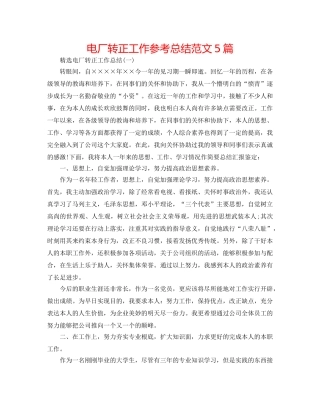 电厂转正工作参考总结范文5篇 