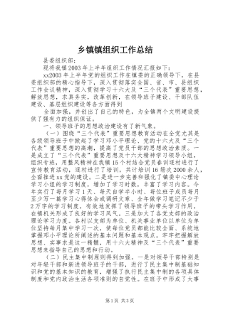 乡镇镇组织工作总结