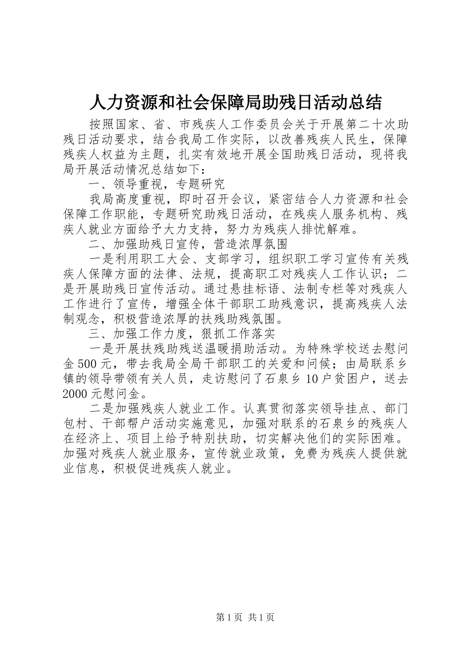 人力资源和社会保障局助残日活动总结_第1页