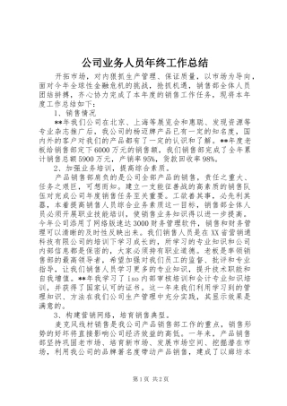 公司业务人员年终工作总结