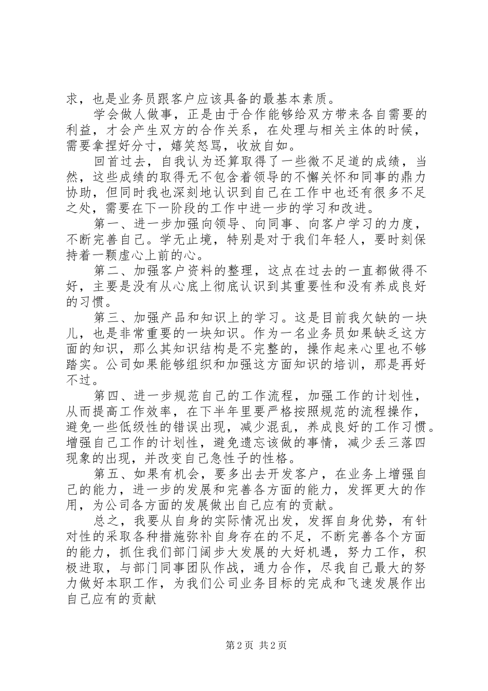 公司业务员半年工作总结_第2页