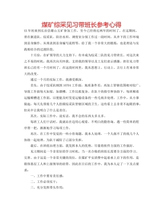煤矿综采见习带班长参考心得 