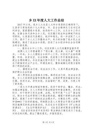 乡XX年度人大工作总结