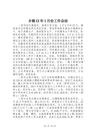 乡镇XX年3月份工作总结