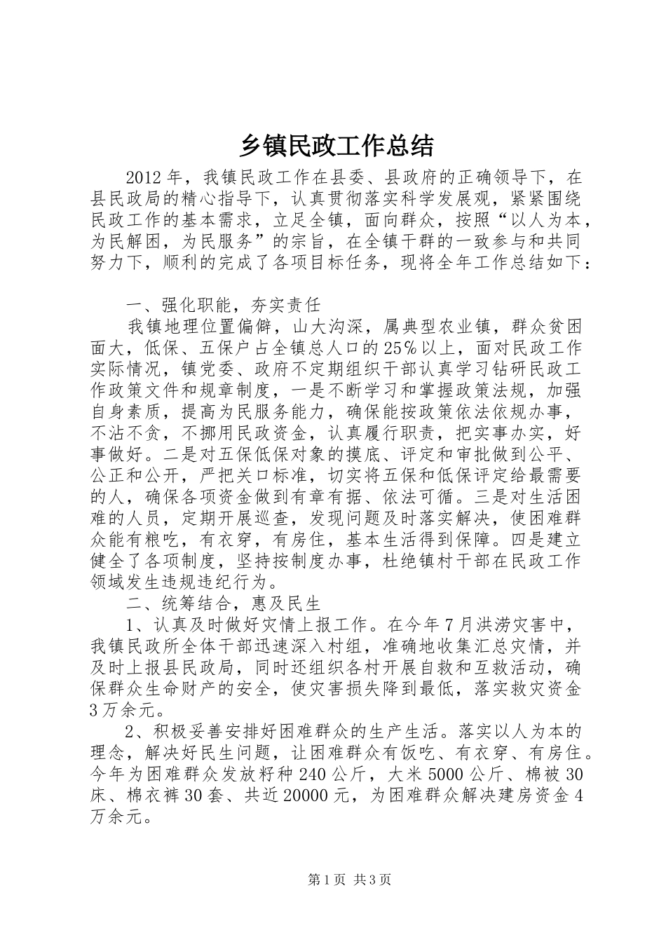 乡镇民政工作总结_第1页