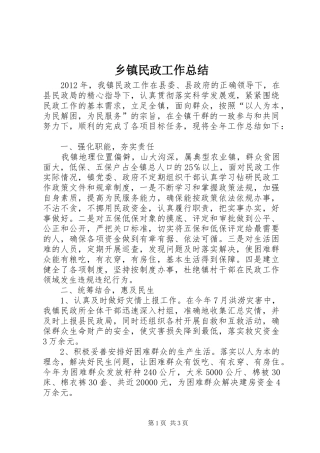 乡镇民政工作总结