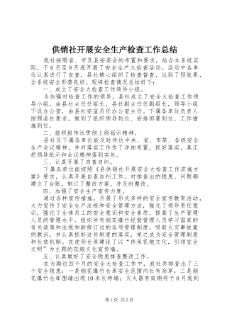 供销社开展安全生产检查工作总结