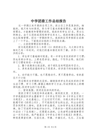 中学团委工作总结报告