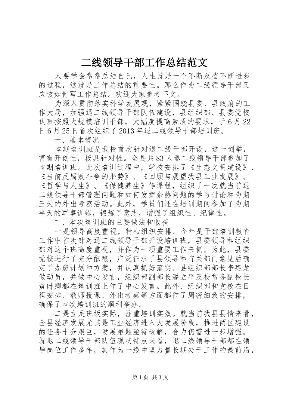 二线领导干部工作总结范文_第1页