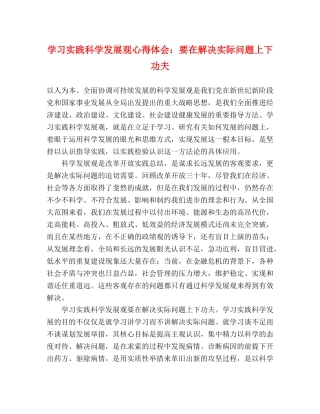 学习实践科学发展观心得体会：要在解决实际问题上下功夫 