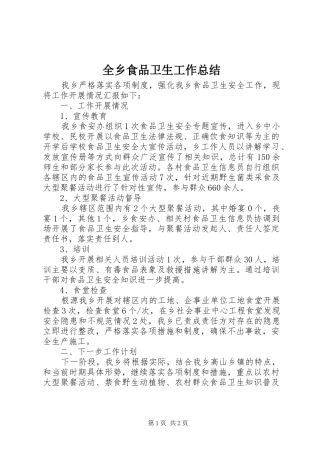全乡食品卫生工作总结