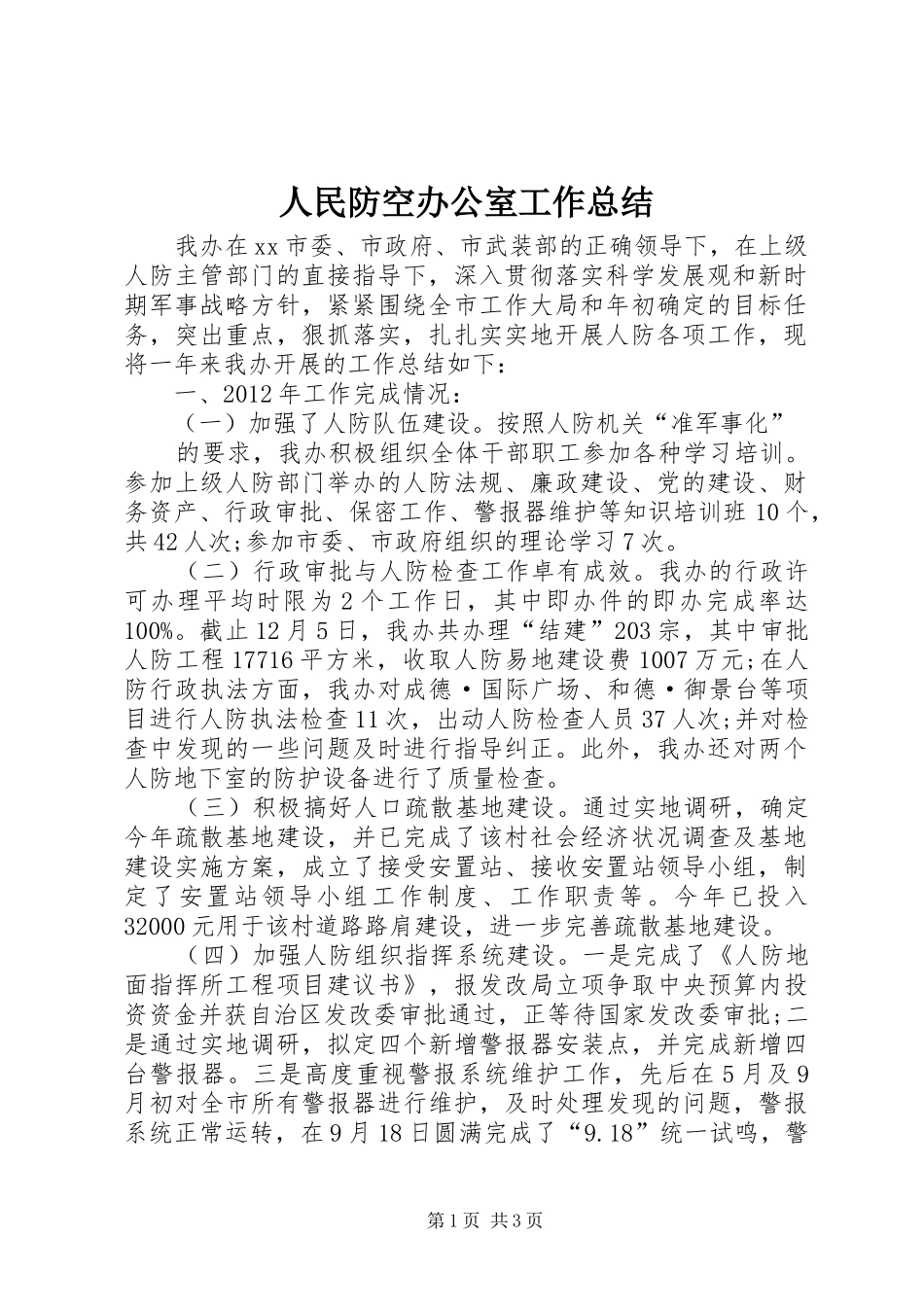 人民防空办公室工作总结_第1页