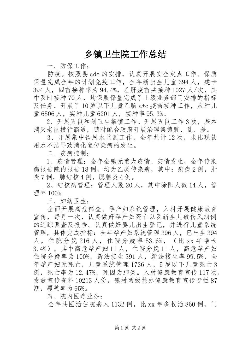 乡镇卫生院工作总结 (10)_第1页