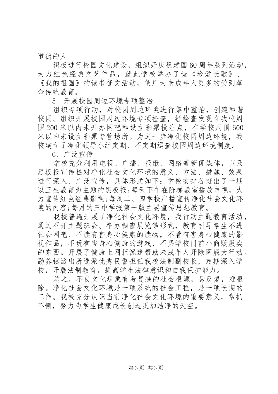 中学净化社会文化环境活动总结_第3页