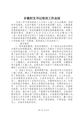 乡镇村支书记培训工作总结