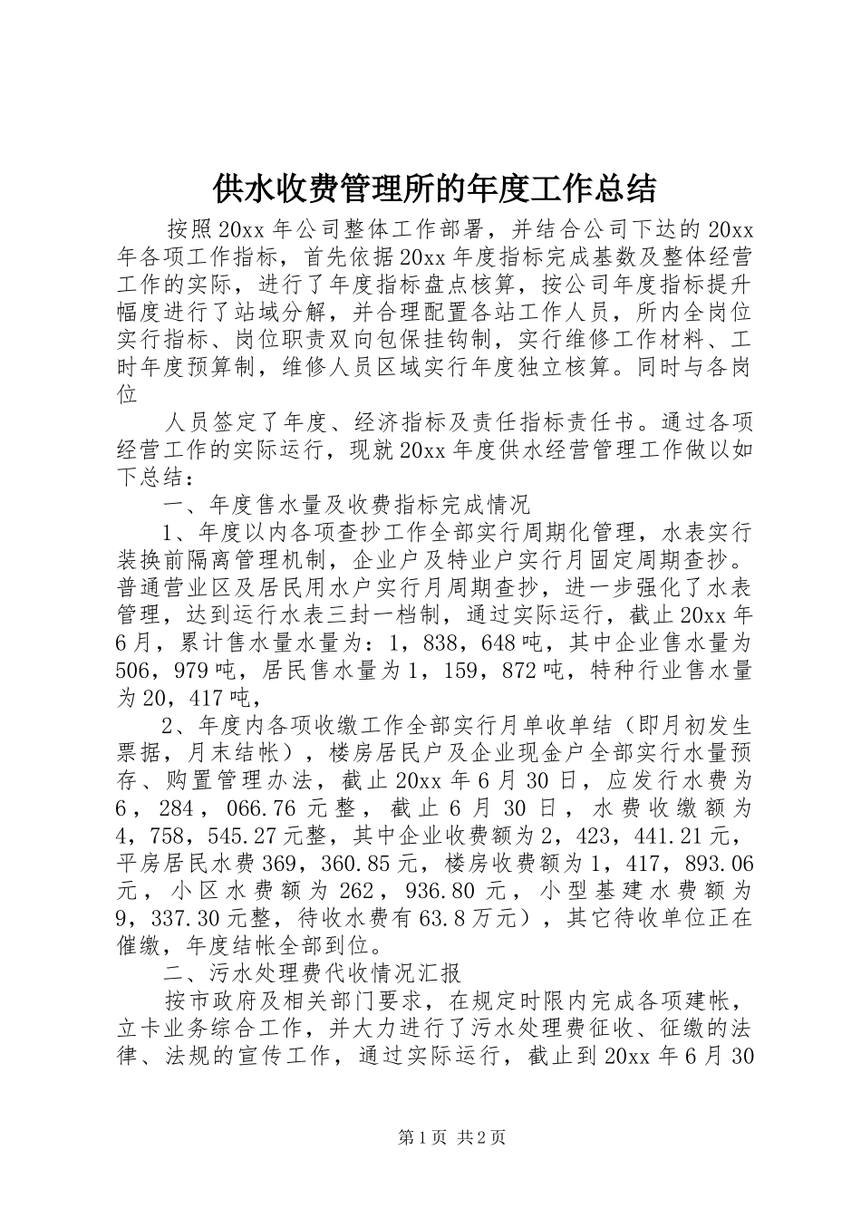 供水收费管理所的年度工作总结_第1页