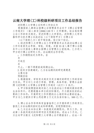 云南大学理(工)科校级科研项目工作总结报告