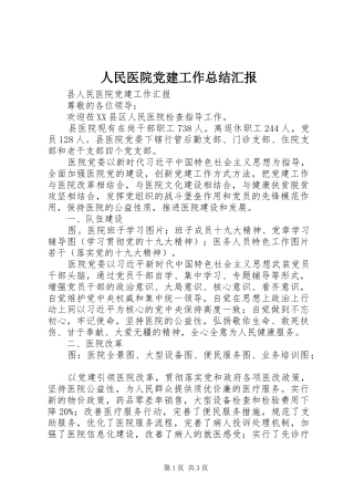 人民医院党建工作总结汇报