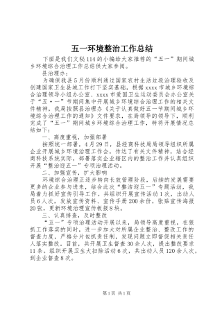 五一环境整治工作总结