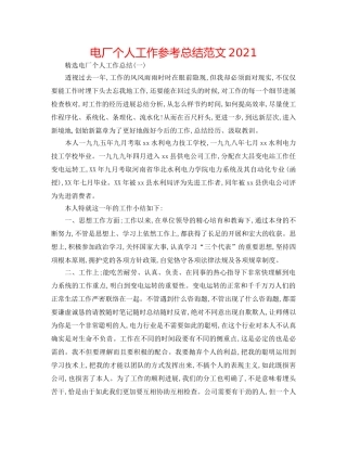 电厂个人工作参考总结范文2024 