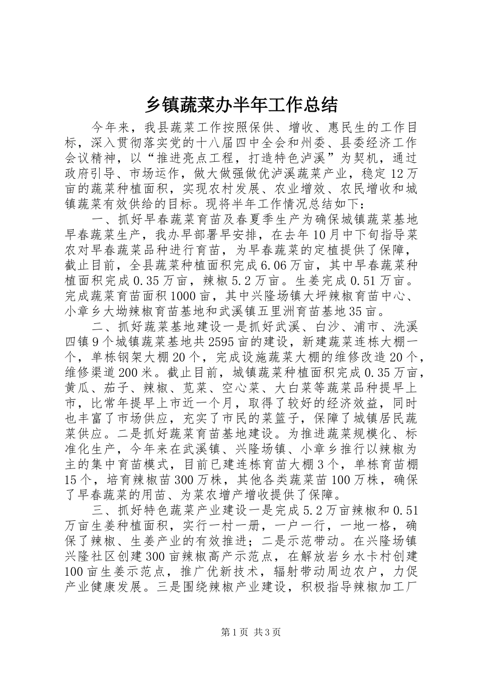 乡镇蔬菜办半年工作总结_第1页