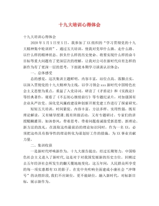 十九大培训心得体会 