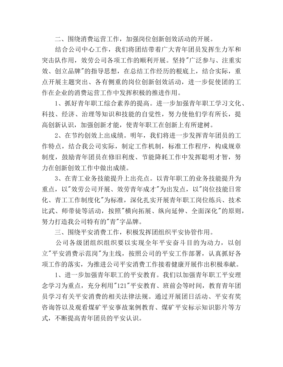 煤矿公司共青团委工作参考计划范文 _第2页