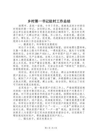 乡村第一书记驻村工作总结