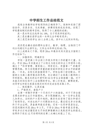中学招生工作总结范文