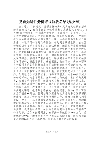 党员先进性分析评议阶段总结(党支部)