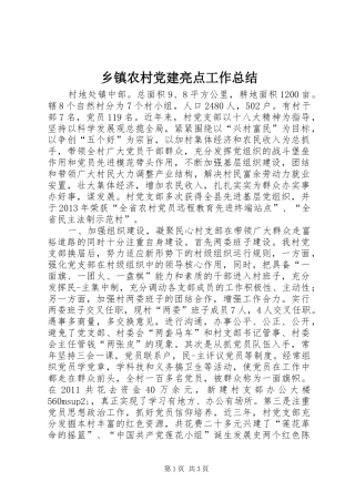 乡镇农村党建亮点工作总结