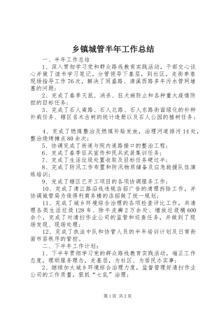乡镇城管半年工作总结