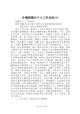 乡镇副镇长个人工作总结(1)