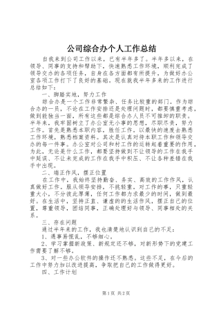 公司综合办个人工作总结