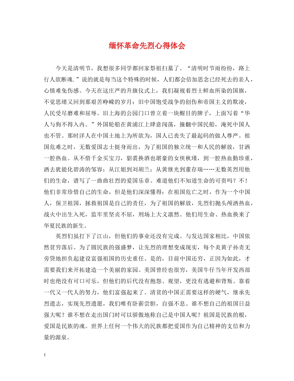 缅怀革命先烈心得体会 (000001)_第1页